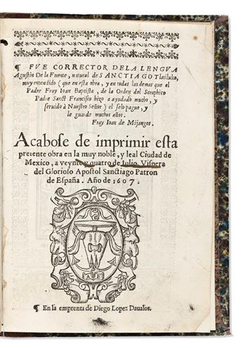 (MEXICAN IMPRINT--1607.) [Juan de Mijangos.] [Espeio divino en lengua mexicana.]